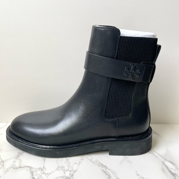 New Tory Burch Leather Double T Chelsea Monogram Ankle Boot Black - Picture 7 of 11